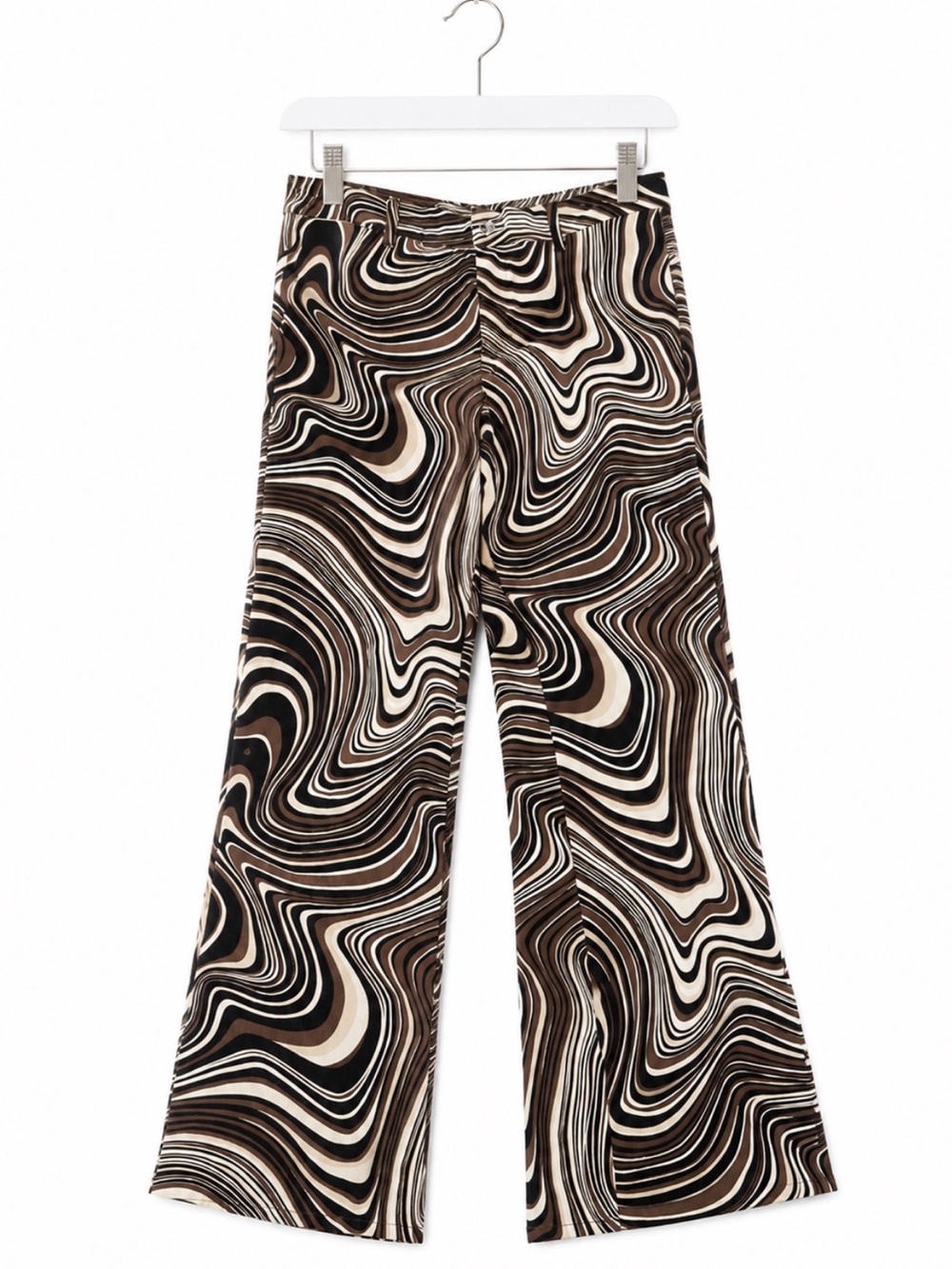 Motel Brown Black Swirl High Rise Flare Pants Size M NWOT Y2K 70s